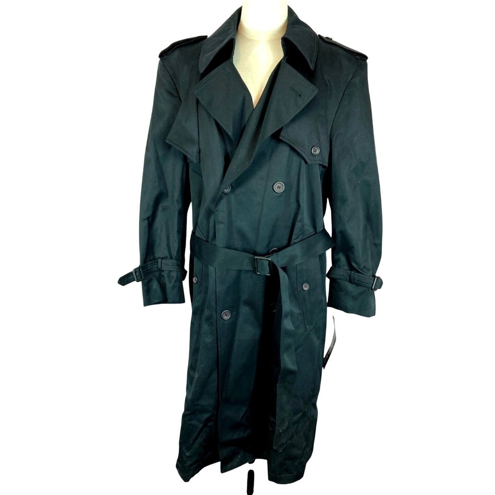 Charles Klein Trench Coat Mens 38‎ Short Black Double Breasted Removable Lining